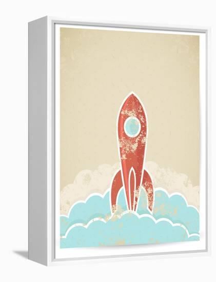 Retro Rocket With Grunge Texture-Elisanth-Framed Stretched Canvas