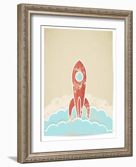 Retro Rocket With Grunge Texture-Elisanth-Framed Art Print