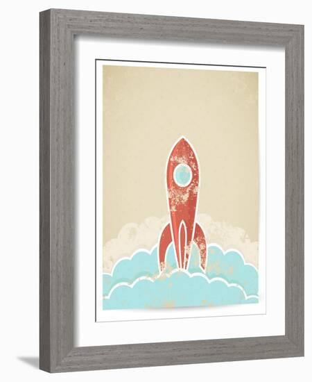Retro Rocket With Grunge Texture-Elisanth-Framed Art Print