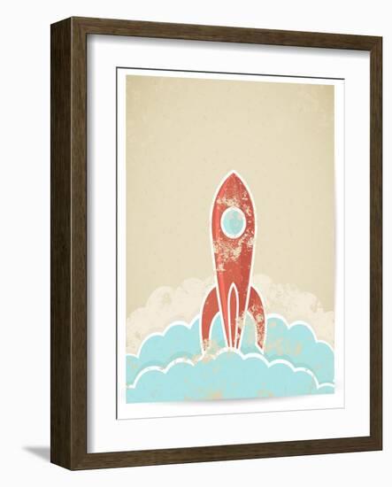 Retro Rocket With Grunge Texture-Elisanth-Framed Art Print