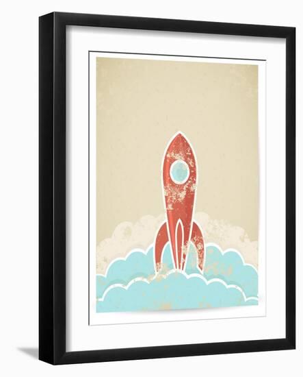 Retro Rocket With Grunge Texture-Elisanth-Framed Art Print