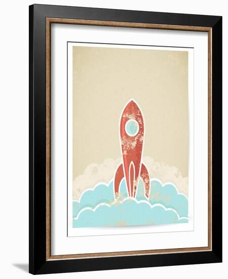 Retro Rocket With Grunge Texture-Elisanth-Framed Art Print