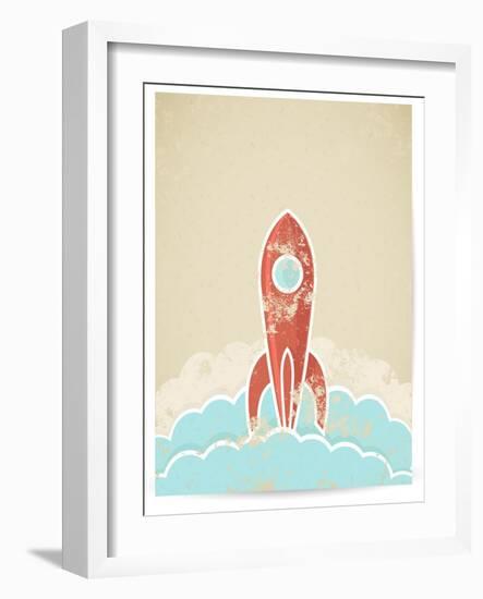 Retro Rocket With Grunge Texture-Elisanth-Framed Art Print