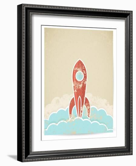 Retro Rocket With Grunge Texture-Elisanth-Framed Art Print