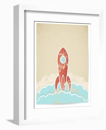 Retro Rocket With Grunge Texture-Elisanth-Framed Art Print