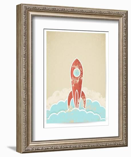 Retro Rocket With Grunge Texture-Elisanth-Framed Premium Giclee Print