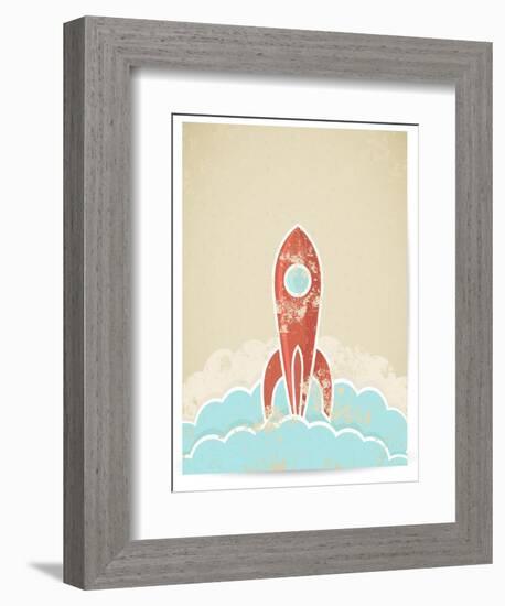 Retro Rocket With Grunge Texture-Elisanth-Framed Premium Giclee Print