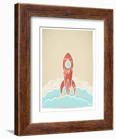Retro Rocket With Grunge Texture-Elisanth-Framed Premium Giclee Print