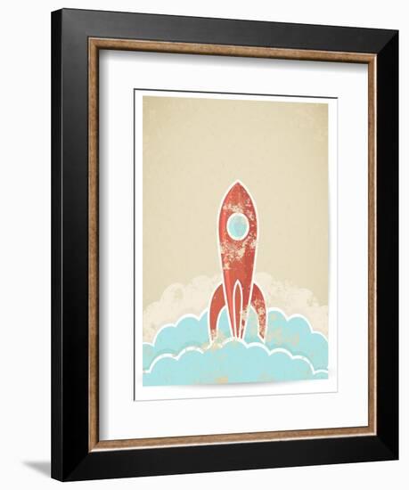 Retro Rocket With Grunge Texture-Elisanth-Framed Premium Giclee Print