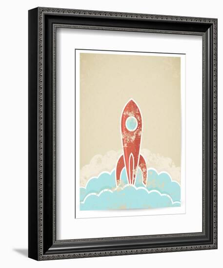 Retro Rocket With Grunge Texture-Elisanth-Framed Premium Giclee Print