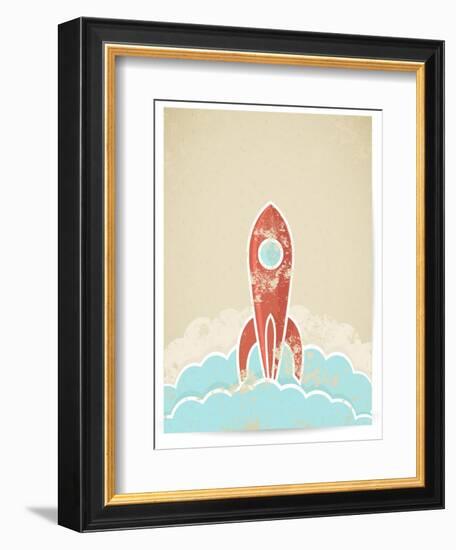 Retro Rocket With Grunge Texture-Elisanth-Framed Premium Giclee Print