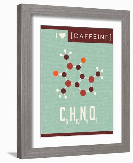 Retro Scientific Poster Banner Illustration of the Molecular Formula and Structure of Caffeine-TeddyandMia-Framed Art Print
