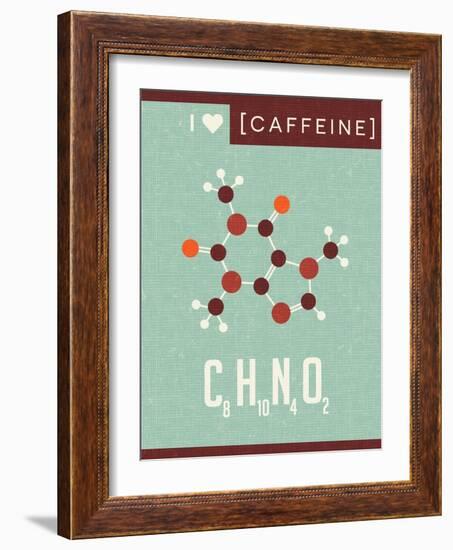 Retro Scientific Poster Banner Illustration of the Molecular Formula and Structure of Caffeine-TeddyandMia-Framed Art Print