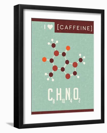 Retro Scientific Poster Banner Illustration of the Molecular Formula and Structure of Caffeine-TeddyandMia-Framed Art Print