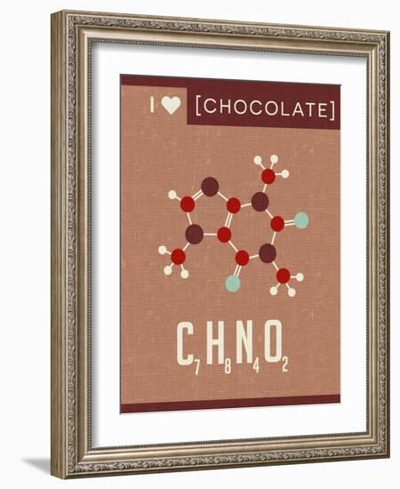 Retro Scientific Poster Banner Illustration of the Molecular Formula and Structure of Chocolate. Fo-TeddyandMia-Framed Art Print