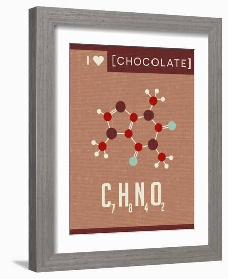 Retro Scientific Poster Banner Illustration of the Molecular Formula and Structure of Chocolate. Fo-TeddyandMia-Framed Art Print