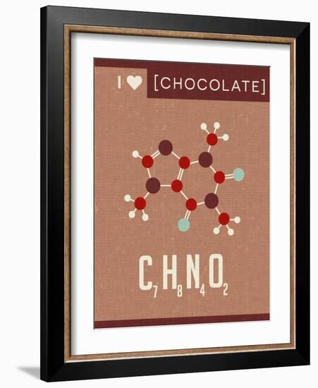 Retro Scientific Poster Banner Illustration of the Molecular Formula and Structure of Chocolate. Fo-TeddyandMia-Framed Art Print