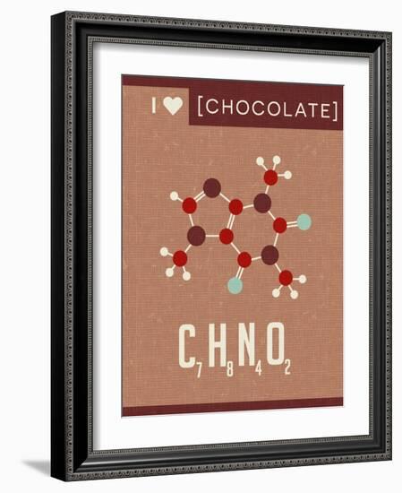 Retro Scientific Poster Banner Illustration of the Molecular Formula and Structure of Chocolate. Fo-TeddyandMia-Framed Art Print