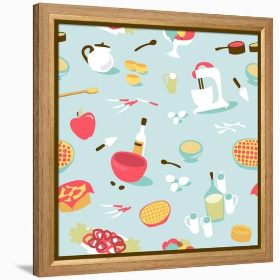 Retro Seamless Kitchen Pattern. Vector Illustration-Alisa Foytik-Framed Stretched Canvas