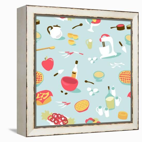 Retro Seamless Kitchen Pattern. Vector Illustration-Alisa Foytik-Framed Stretched Canvas