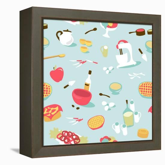 Retro Seamless Kitchen Pattern. Vector Illustration-Alisa Foytik-Framed Stretched Canvas