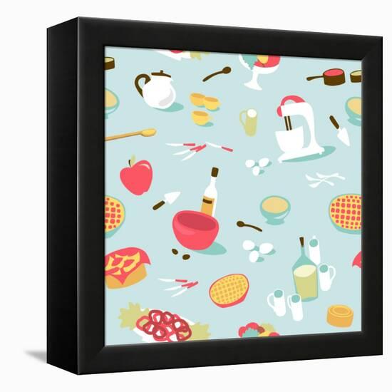 Retro Seamless Kitchen Pattern. Vector Illustration-Alisa Foytik-Framed Stretched Canvas