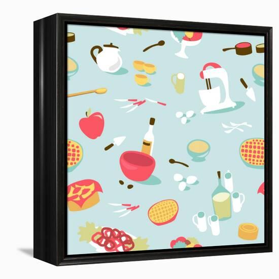 Retro Seamless Kitchen Pattern. Vector Illustration-Alisa Foytik-Framed Stretched Canvas