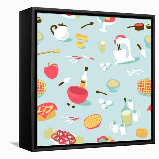 Retro Seamless Kitchen Pattern. Vector Illustration-Alisa Foytik-Framed Stretched Canvas