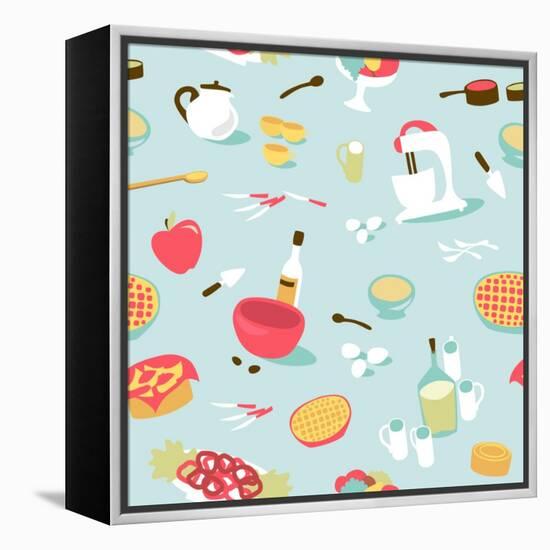 Retro Seamless Kitchen Pattern. Vector Illustration-Alisa Foytik-Framed Stretched Canvas