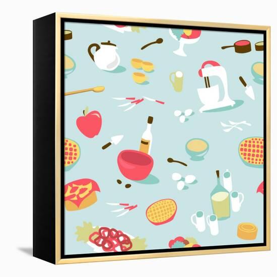 Retro Seamless Kitchen Pattern. Vector Illustration-Alisa Foytik-Framed Stretched Canvas