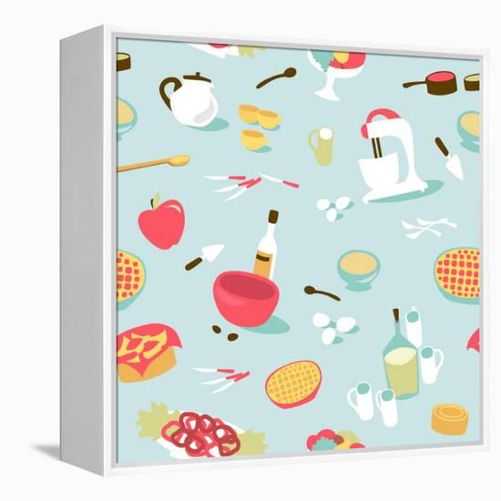 Retro Seamless Kitchen Pattern. Vector Illustration-Alisa Foytik-Framed Stretched Canvas