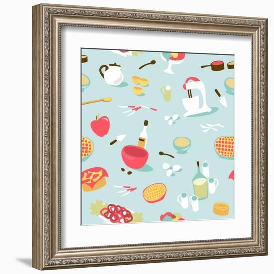 Retro Seamless Kitchen Pattern. Vector Illustration-Alisa Foytik-Framed Art Print