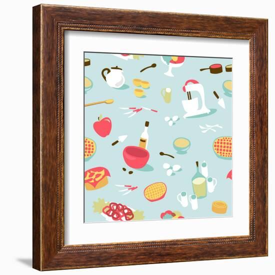 Retro Seamless Kitchen Pattern. Vector Illustration-Alisa Foytik-Framed Art Print