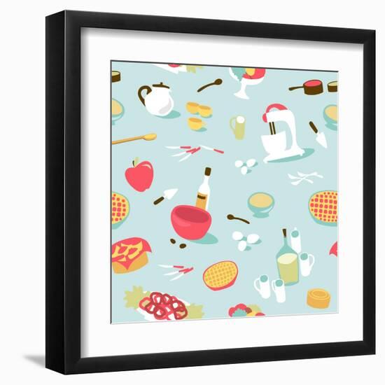 Retro Seamless Kitchen Pattern. Vector Illustration-Alisa Foytik-Framed Art Print