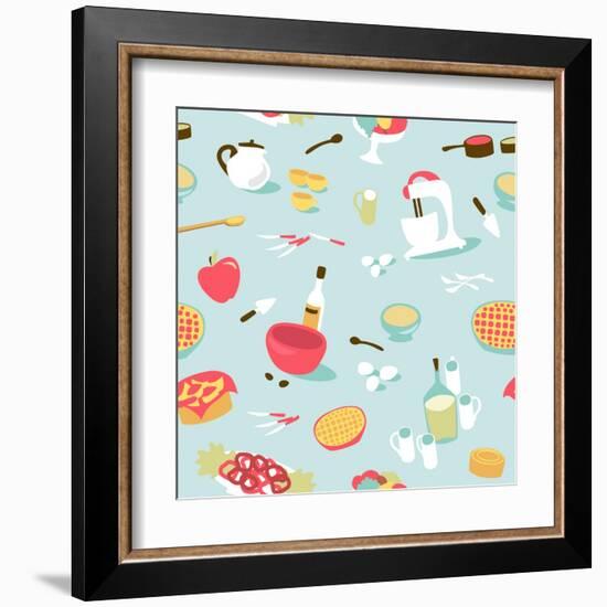 Retro Seamless Kitchen Pattern. Vector Illustration-Alisa Foytik-Framed Art Print