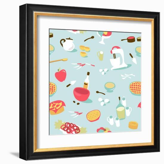 Retro Seamless Kitchen Pattern. Vector Illustration-Alisa Foytik-Framed Art Print