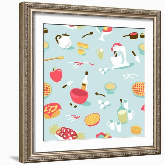 Retro Seamless Kitchen Pattern. Vector Illustration-Alisa Foytik-Framed Art Print