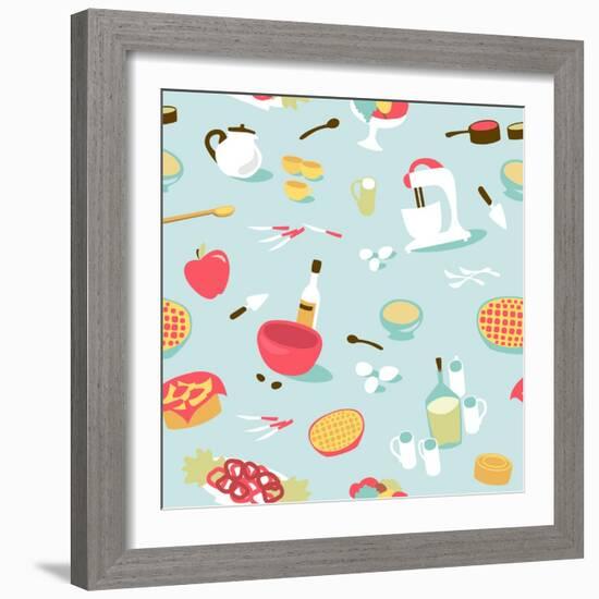 Retro Seamless Kitchen Pattern. Vector Illustration-Alisa Foytik-Framed Art Print