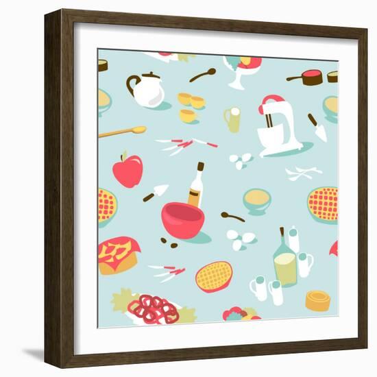 Retro Seamless Kitchen Pattern. Vector Illustration-Alisa Foytik-Framed Art Print