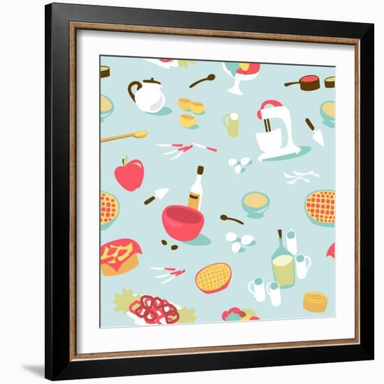 Retro Seamless Kitchen Pattern. Vector Illustration-Alisa Foytik-Framed Art Print