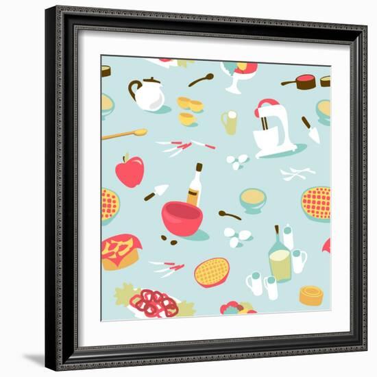 Retro Seamless Kitchen Pattern. Vector Illustration-Alisa Foytik-Framed Art Print