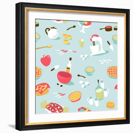 Retro Seamless Kitchen Pattern. Vector Illustration-Alisa Foytik-Framed Art Print