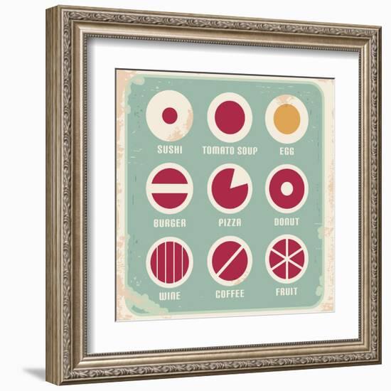 Retro Set Of Food Pictogram, Icons And Symbols-Lukeruk-Framed Art Print