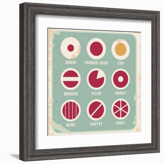 Retro Set Of Food Pictogram, Icons And Symbols-Lukeruk-Framed Art Print