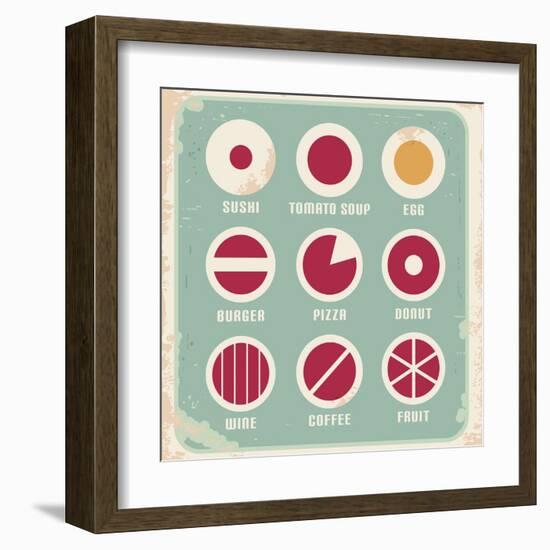 Retro Set Of Food Pictogram, Icons And Symbols-Lukeruk-Framed Art Print