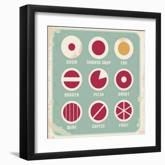 Retro Set Of Food Pictogram, Icons And Symbols-Lukeruk-Framed Art Print