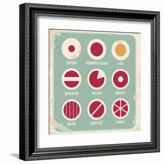 Retro Set Of Food Pictogram, Icons And Symbols-Lukeruk-Framed Art Print