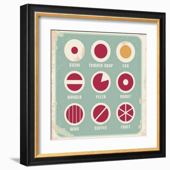 Retro Set Of Food Pictogram, Icons And Symbols-Lukeruk-Framed Art Print