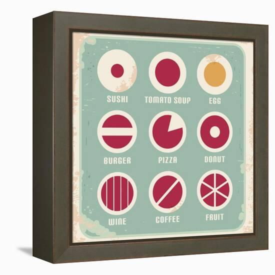 Retro Set Of Food Pictogram, Icons And Symbols-Lukeruk-Framed Stretched Canvas