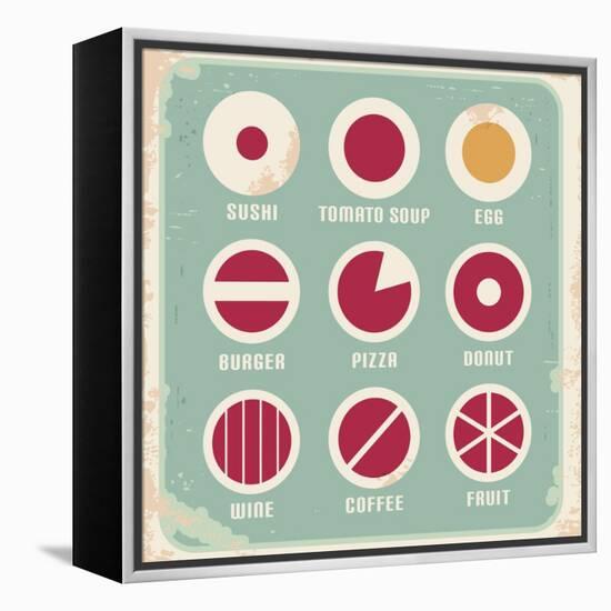 Retro Set Of Food Pictogram, Icons And Symbols-Lukeruk-Framed Stretched Canvas